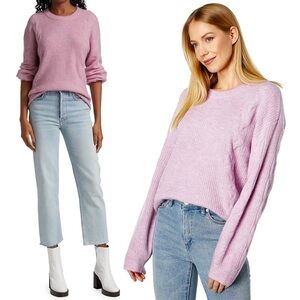 SPLENDID Wool Blend Pastel Lilac Cable Rib Knit Relaxed Fit Pullover Sweater XS